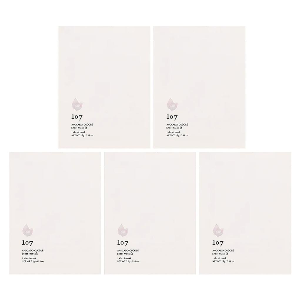 107 Beauty, Avocado Curd, Beauty Sheet Mask, 5 Sheet Masks, 25G(0.88Oz) Each