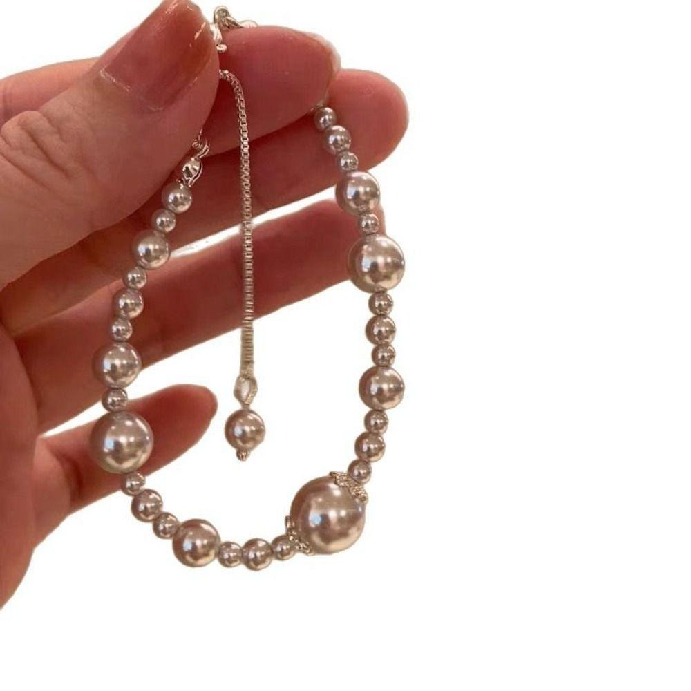 Adjustable Pearl Bracelet Fashion Pearl String Bracelet Exquisite White Beads Bangle  for Women