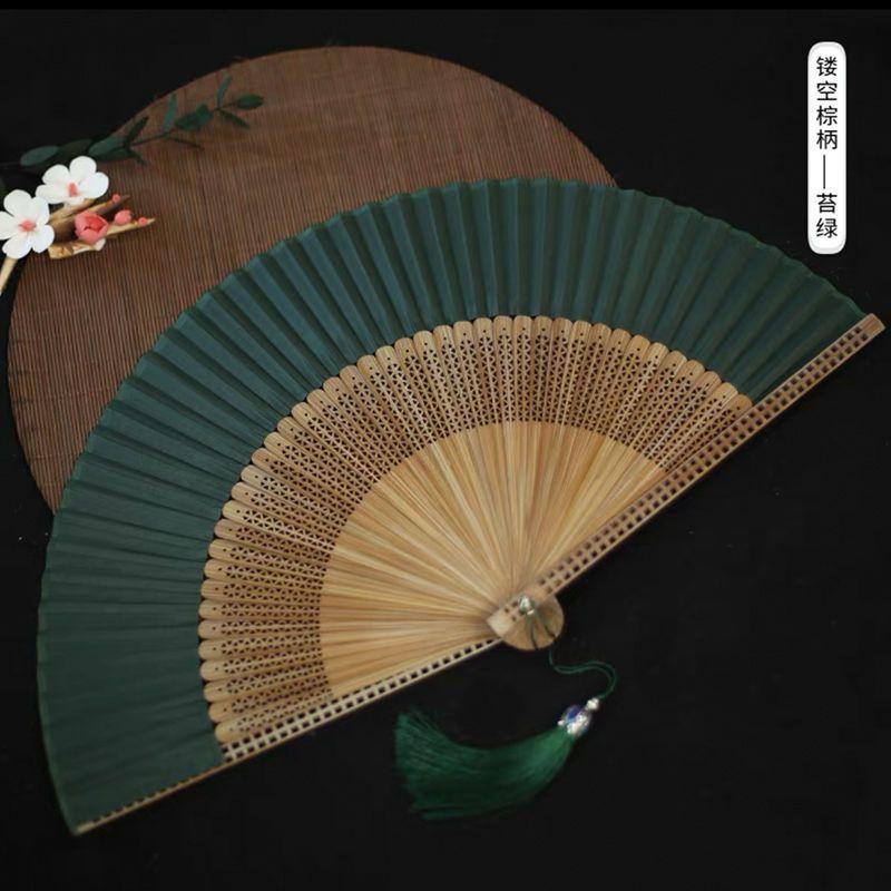 Fan Japanese Style and Fan Bamboo Handle Folding Fan Exquisite Folding Fan Ancient Style Send Small Tassel