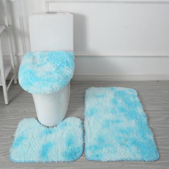 3Pcs/Set Bathroom Rug Absorbent Non Slip Floor Mat U-Shaped Plush Mat Toilet Lid Cover Mat with Rubber Backing for Bathroom Shower Toilet