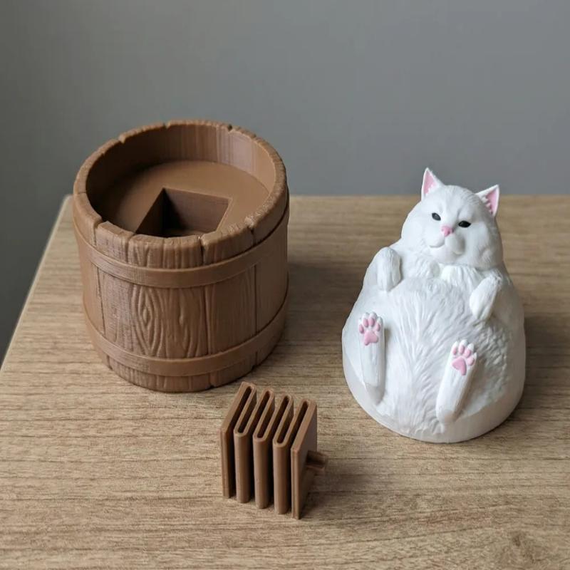 Kawaii Fat White Cat Bathtub Fidget Toy 3D Printed Stress Relief Fidget Toy Funny Desktop Decor Decompression Gift