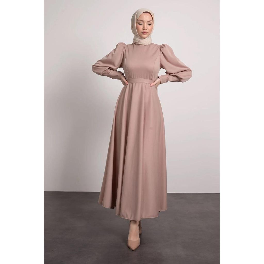 Balloon Sleeve Pleated Skirt Detailed Hijab Dress