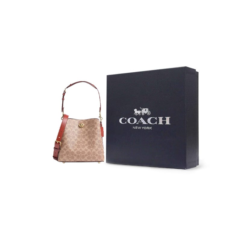 COACH Willow Leather Shoulder Bag Women's Red Brown & Brown Monogram C3890-B4NQ4