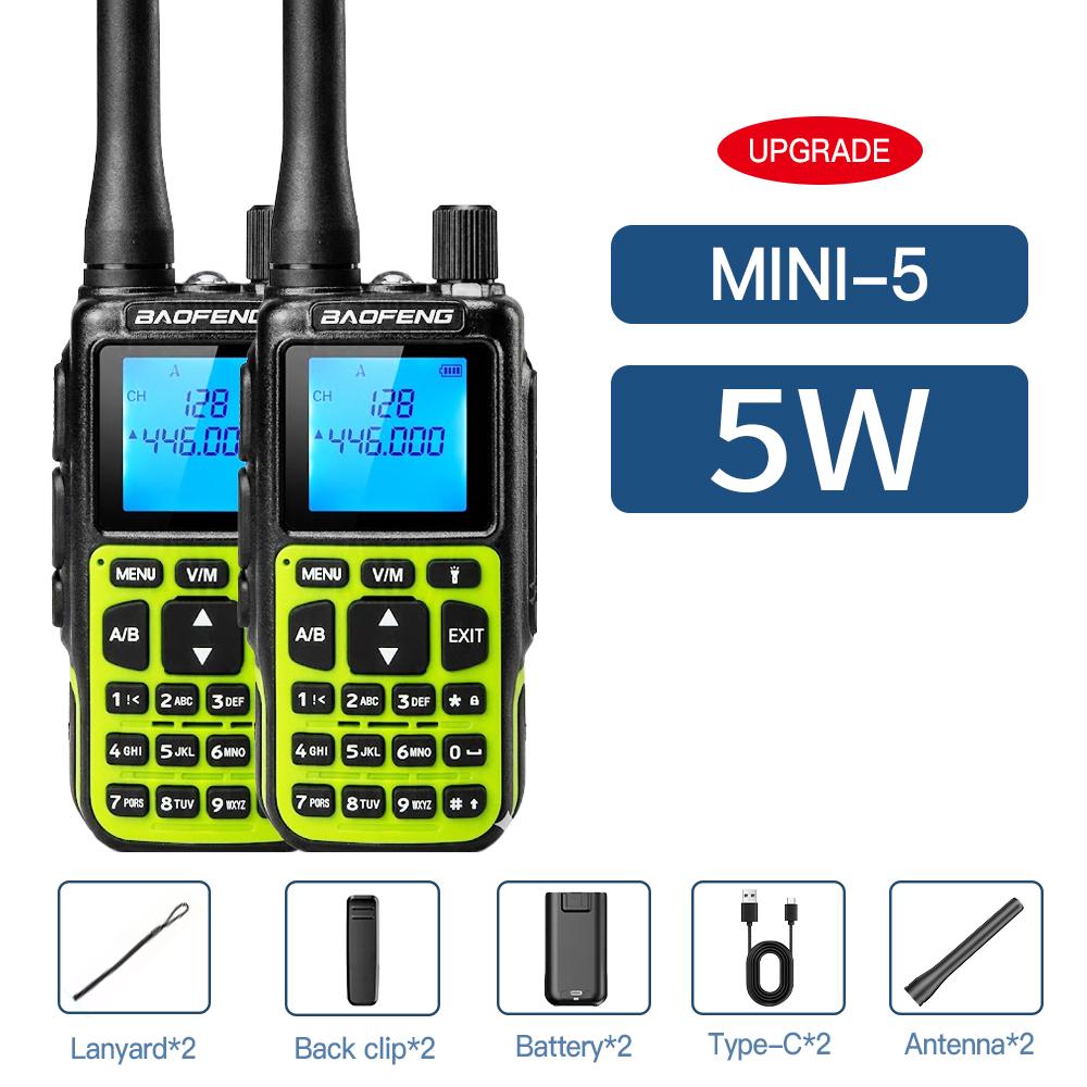 1/2PCS BAOFENG Walkie Talkie MINI-5 Upgrade UV-5R Mini 2200mAh Battery Bluetooth Programming UHF/VHF Dual PTT Ham Radio For Camp