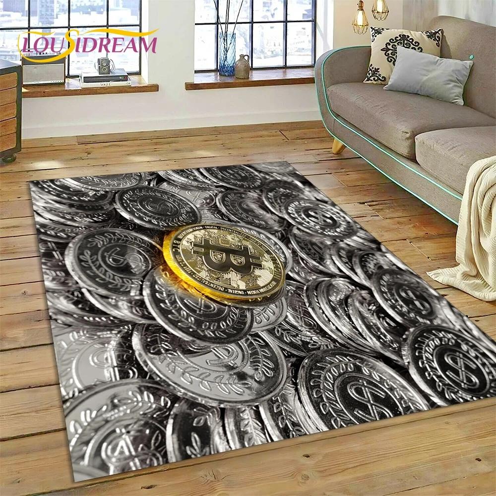 3D Ковер Bitcoin Виртуальная Валюта NFT для Спальни Гостиной Дома Декор Дивана, Детская Игра Большой Декоративный Напольный Коврик