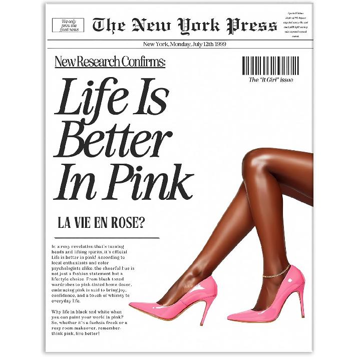 Jatinoo Framed Wall Art 11.5x15 inch, Aesthetic Posters for Wall Bedroom Decor - Fashion Vogue Newspaper Print, Black and White Framed Canvas Art for