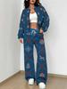 Pink Autumn And Winter New European And American Women'S Clothing Retro Pattern Printing Suit Women