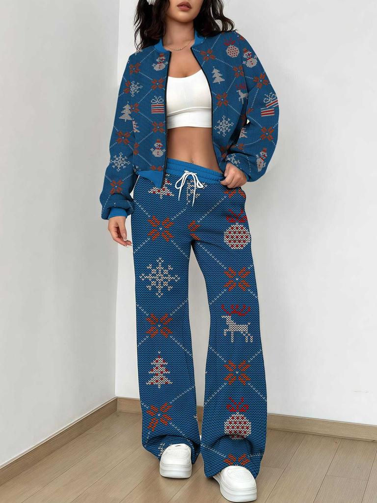 Pink Autumn And Winter New European And American Women'S Clothing Retro Pattern Printing Suit Women