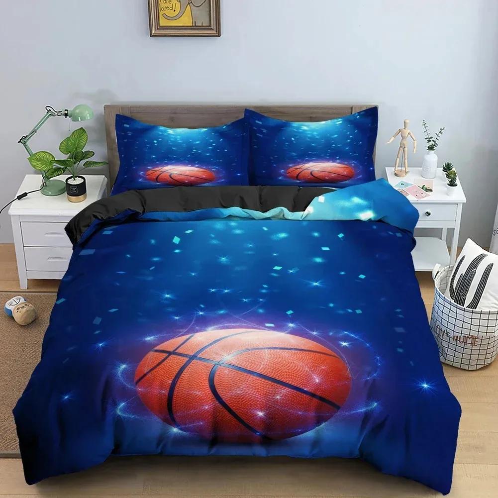 Basketball Sports 3D Print Bedding Set 2/3 Piece, Black Cool Basketball Duvet Cover Set, Modern Teen Boys Youth Sports Theme Gif