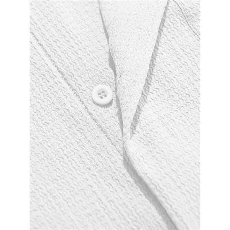 Men's Waffle Texture Short Sleeve Button Down Shirt Casual Pocketed Summer Top