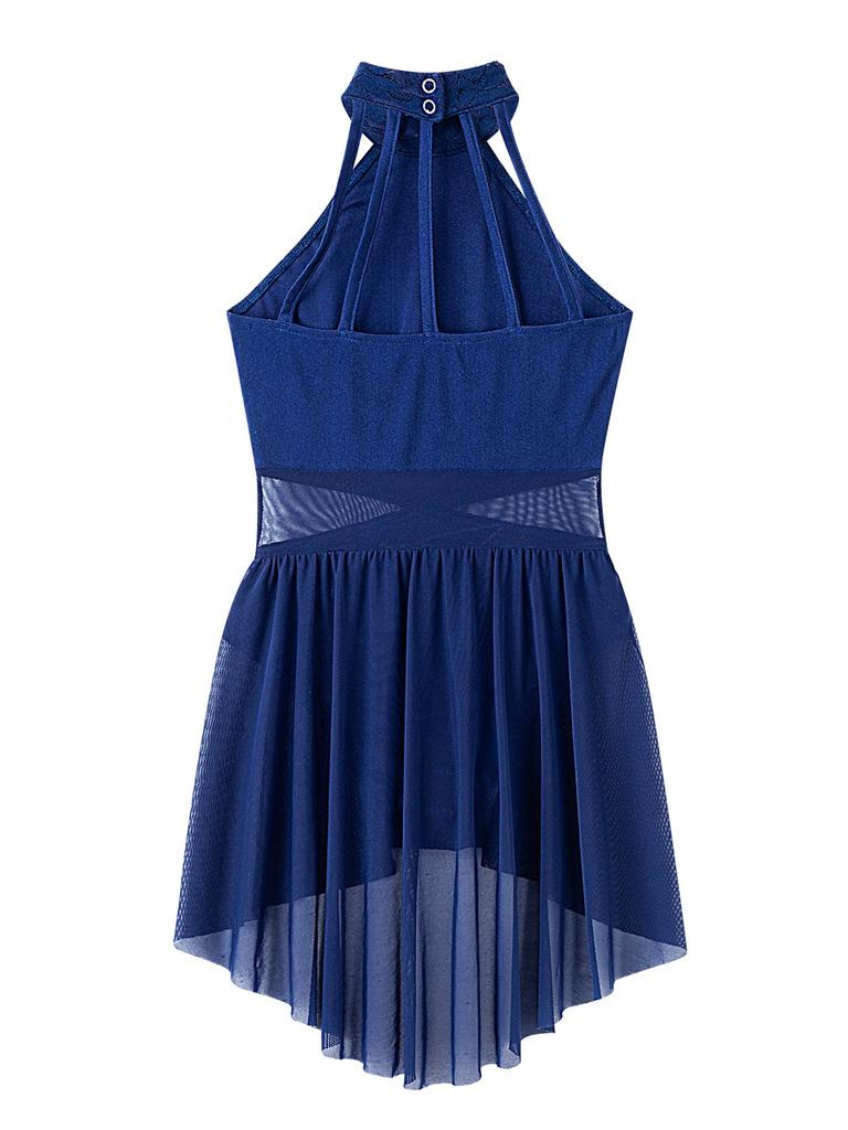 Детское гимнастическое танцевальное платье без рукавов для девочек, купальник в стиле пэчворк с неровным подолом, танцевальная одежда, костюм