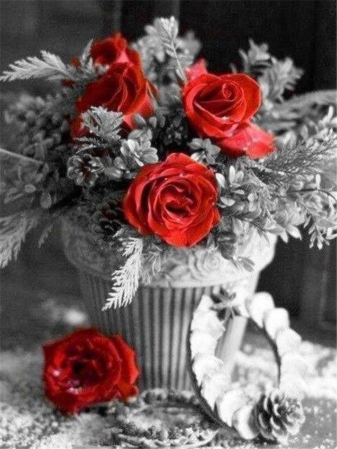 5D алмазная живопись роза Алмазная вышивка черно-белая мозаика картина из горного хрусталя украшение дома подарок