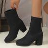 Fashion Shoes Female 2024 Plus Size Ankle Women's Boots Concise Stretch Boots Women Round Toe Slip On High Chunky Heels Shoes Women