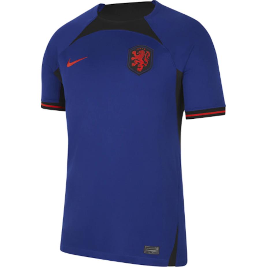 Nike Нидерланды 2022/23 Stadium Away Футболка Dri-FIT Deep Royal Blue/Black/Habanero Red Мужская уличная одежда DN0693-455