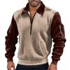 Men's Solid Color Corduroy Zipper Neck Long Sleeve Top Men's Casual Lapel Top