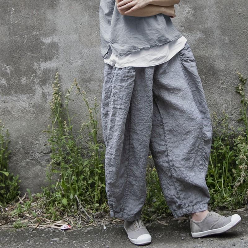 Johnature Женские винтажные серые широкие брюки с эластичной резинкой на талии, летние льняные брюки высокого качества, женские повседневные брюки