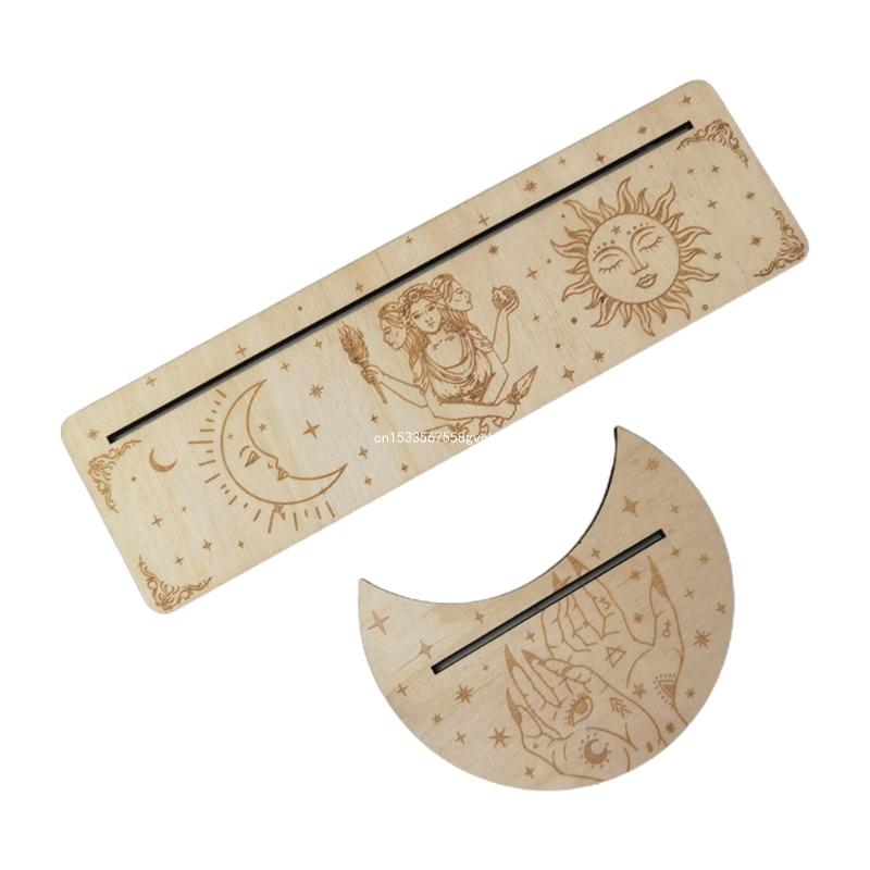 2 Pieces Wooden Tarot Card Stand Holder, Moon Shape and Rectangle Wooden Tarot Card Display Stand Base for Oracle Lenormand Meditation