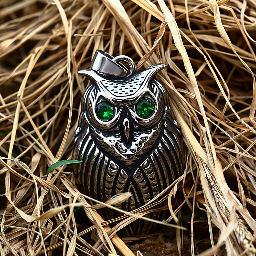 New Fashion Viking Owl Pendant Necklace For Men Women Stainless Steel Green/Red Color Eyes Animal Necklaces Vintage Jewelry Gift 5