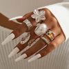 6 Pcs Ring Sets Fashion Imitation Pearl Open Ring for Women Elegant Gold Color Ring Party Jewelry Accessories