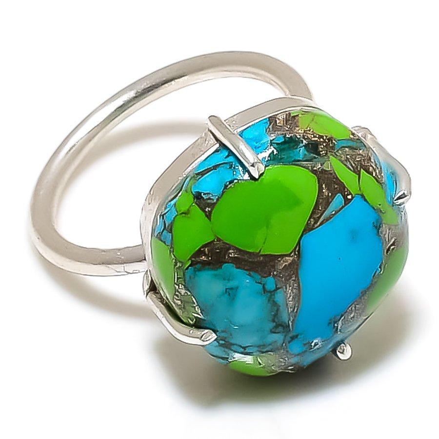 Copper Blue Turquoise Gemstone 925 Sterling Silver Jewelry Ring Size Adj. GK-6065