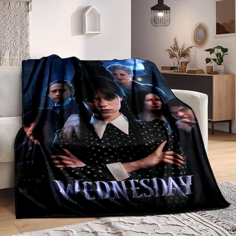 1Pc Wednesday Addams Mystery Flannel Blanket, Soft And Comfortable, Casual Warm, Camping Travel, Christmas, Halloween Xmas Gift L1256