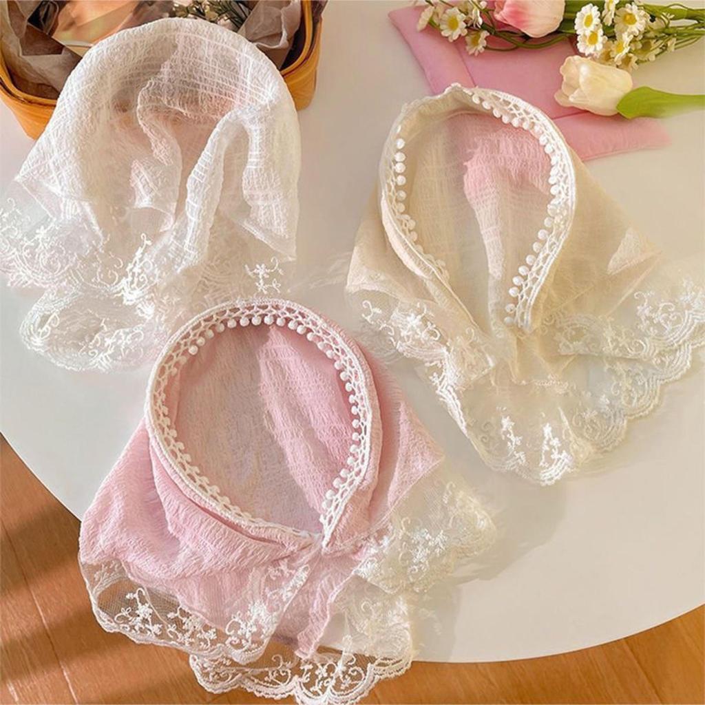 Retro Lace Headband Print Hair Scarf Triangle Headscarf Hair Bands for Womens Girl Fashion Sweet Kerchief