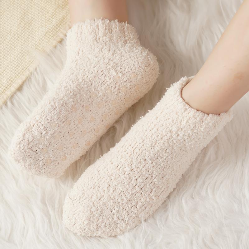 Новые женские носки-гольфы, женские утолщенные носки из кораллового флиса, теплые домашние напольные силиконовые нескользящие невидимые хлопковые носки-лодочки