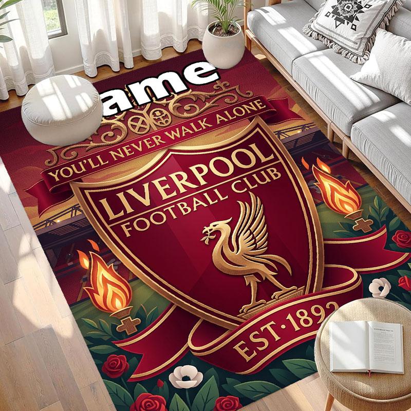 Custom Name Personalized Liverpool Football Club Print Carpet, Versatile Home Decor Rug, for Playroom, Apartment, Balcony, Entryway, Hallway Gift