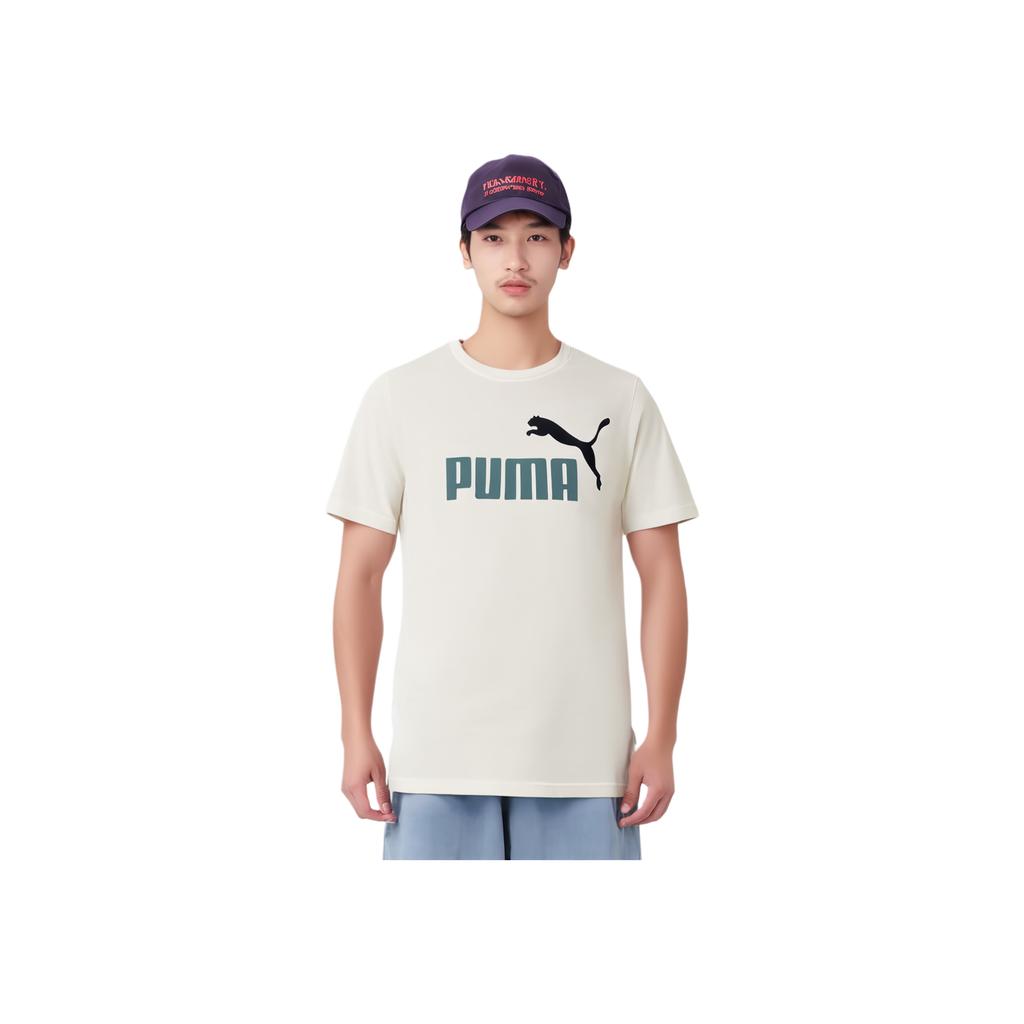 Puma Американский ретро-буквенный логотип с принтом, круглый вырез, свитер, спортивная футболка с коротким рукавом, мужские топы, цвет не совсем белый 847666-65