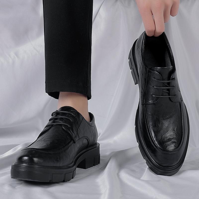 Мужские повседневные кожаные туфли на толстой подошве в британском стиле со средним каблуком Мужские оксфордские туфли Кожаные туфли Туфли на шнуровке Черные туфли