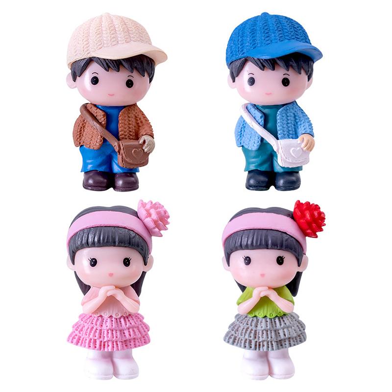Mini Doll Figurines Lovers Figures Couple Miniature Decor Boy Girl Model For Fairy Garden Home Ornaments Valentine'S Day Gift