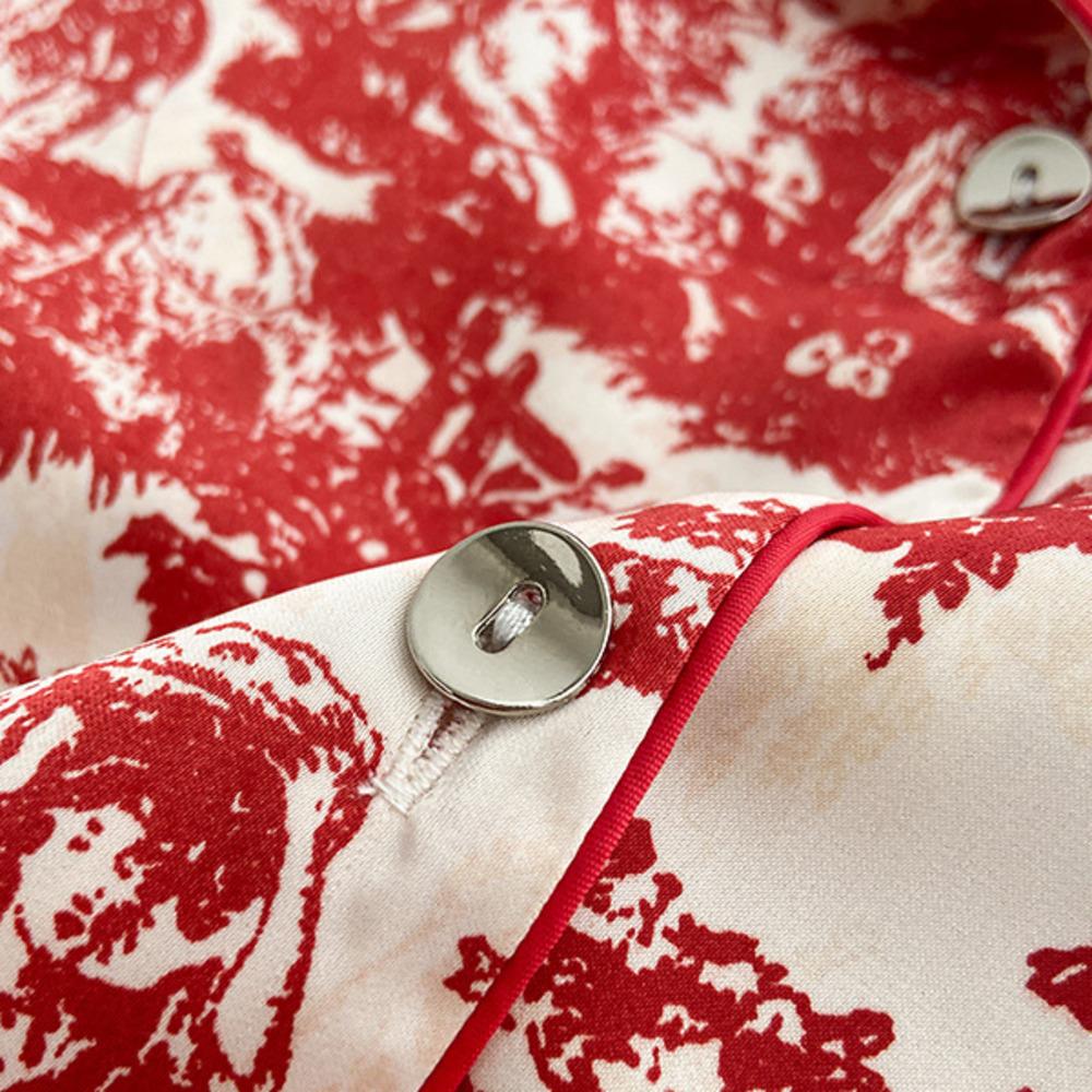 Весенние новые пижамы из ледяного шелка с чернильным принтом для женщин, домашняя одежда с длинными рукавами и лацканами