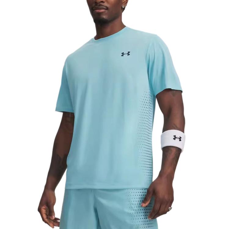 Under Armour SS26 Техно-игровой однотонный мужской топ-футболка с круглым вырезом 6009833-425