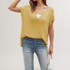 Summer V-neck Solid Color Open Short Sleeve Loose Plus Size Pullover Knit Sweater