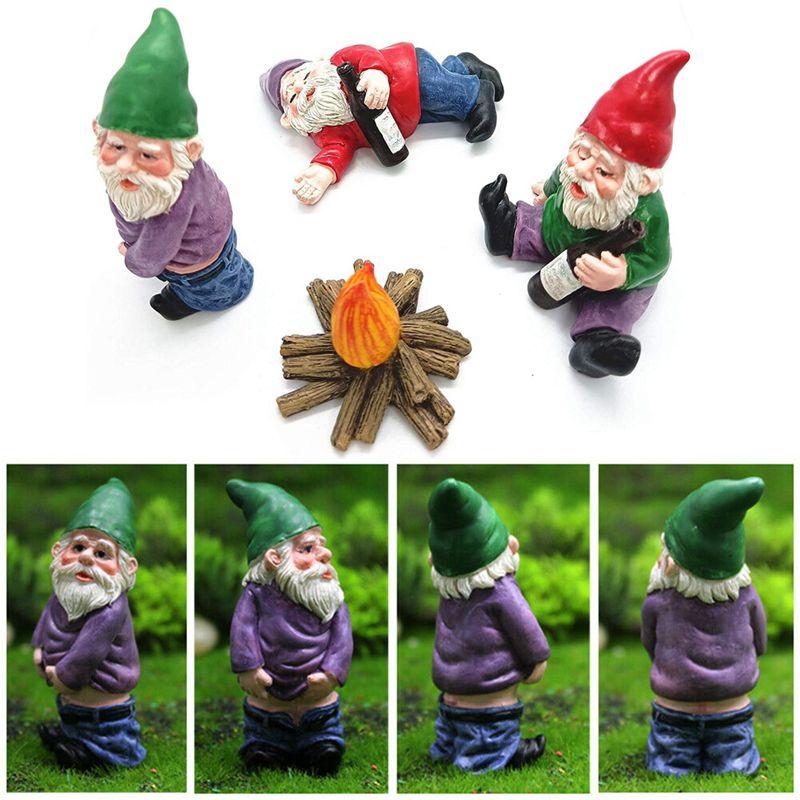 Set Of 4pcs Miniature Naughty Gnome Statues For Whimsical Garden Decor And Fun