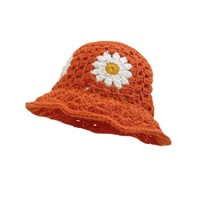 Весенне-осенние цветы Вязаная шапка ручной работы Детская нишевая полая шерстяная Универсальная шляпа-ведро Подчеркивает маленький тренд