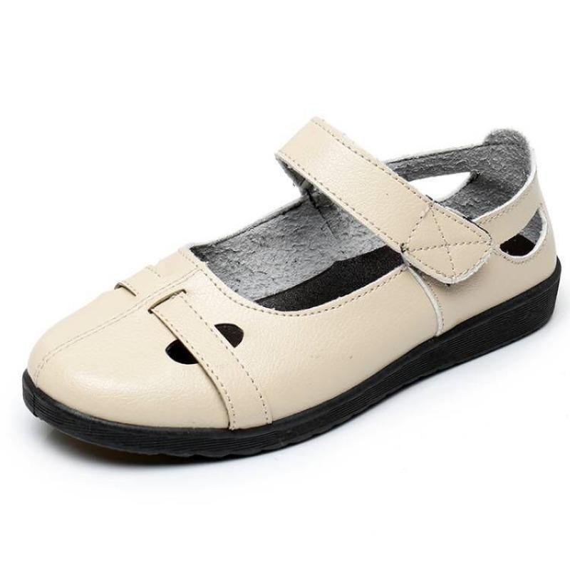 Baotou Hollow Shoes Sandals Women's Summer Flat-soled Medium and Old Leather Shoes Non-slip Soft-soled Elderly Hole Work Shoes