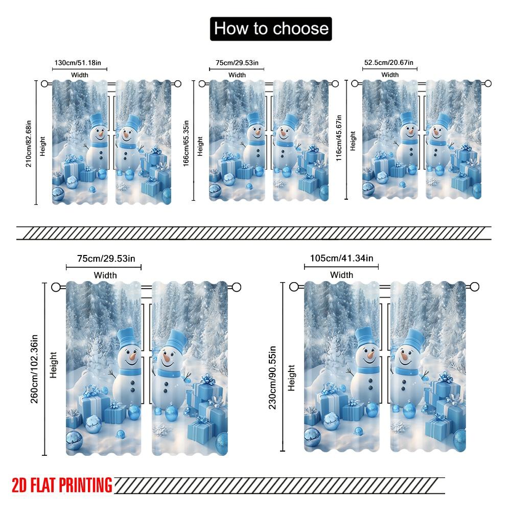 2 шт., шторы с принтом 2D, с милыми снеговиками, зимние подарки (3) Полиэфирная ткань (без удилища) Украшения для использования внутри для