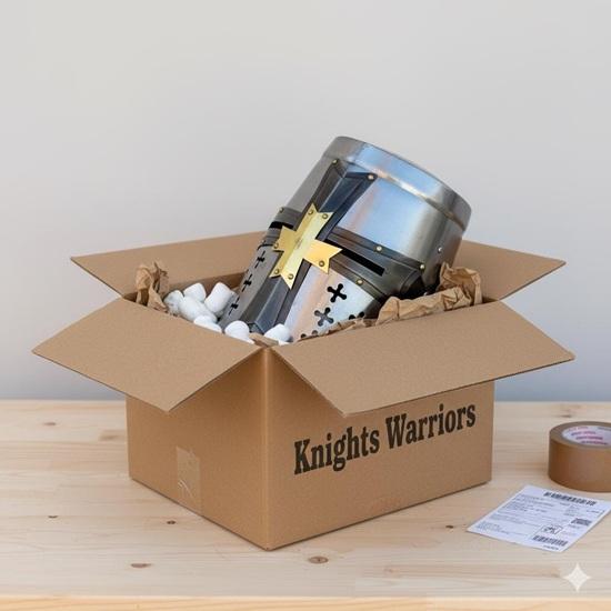 Handmade Crusader Templar Helmet with Golden Brass Cross, Wearable Medieval Knight Helmet for Halloween, SCA, Cosplay and Collectors' Gift