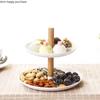 Деревянная керамическая тарелка, двухъярусная подставка для торта, поднос для фруктов, тарелка для десерта, форма для торта, круглый белый поднос для закусок, декоративные тарелки