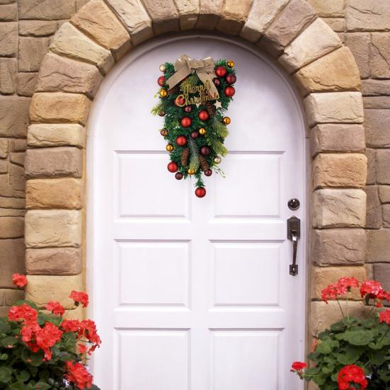 Рождественский венок на дверь, изысканный шар, бант, декор, гирлянда, подвесной венок на входную дверь для праздничного декора