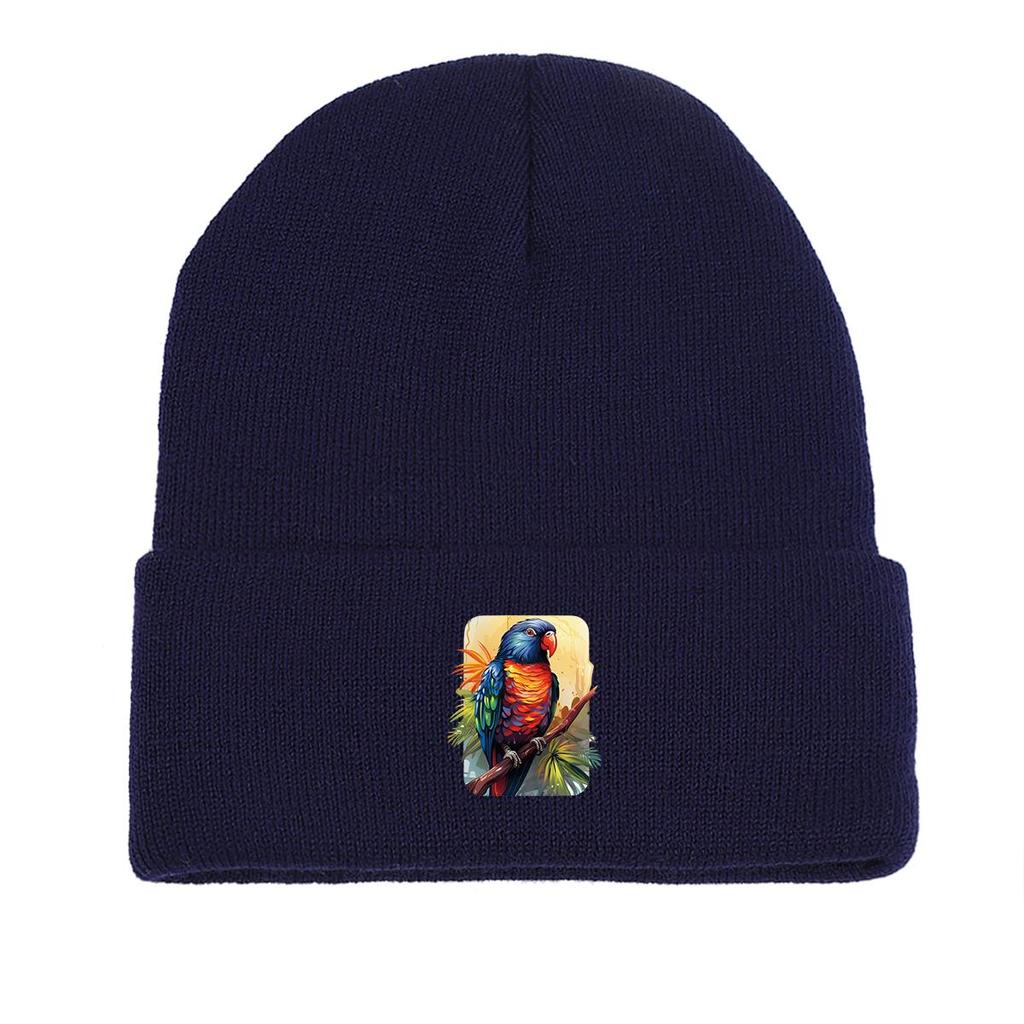Colored Parrot Print Knit Cap Beanie, Animal Skullies Beanies Fit Stretchable Headwear Headwear Knitted Hat Beanie