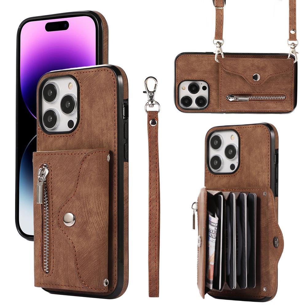 Кожаный чехол-кошелек с откидной молнией и ремешком для нескольких карт для iPhone 15 14Plus 13 12 11 Pro Max XSMAX для Samsung S24 S23 S22 S21 Ultra Plus A15 A25 A14