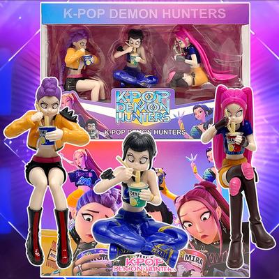 НОВЫЕ Аниме Kpop Охотники на демонов сценические куклы Игрушки Руми Мира Зои Фигурка Действия ПВХ Игрушка Сидит и ест лапшу быстрого приготовления Девушка подарок