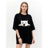 Oversized T Shirt Black Westie Dog Print Casual Wear for Women Everyday Outfit Streetwear Fashion Statement Top