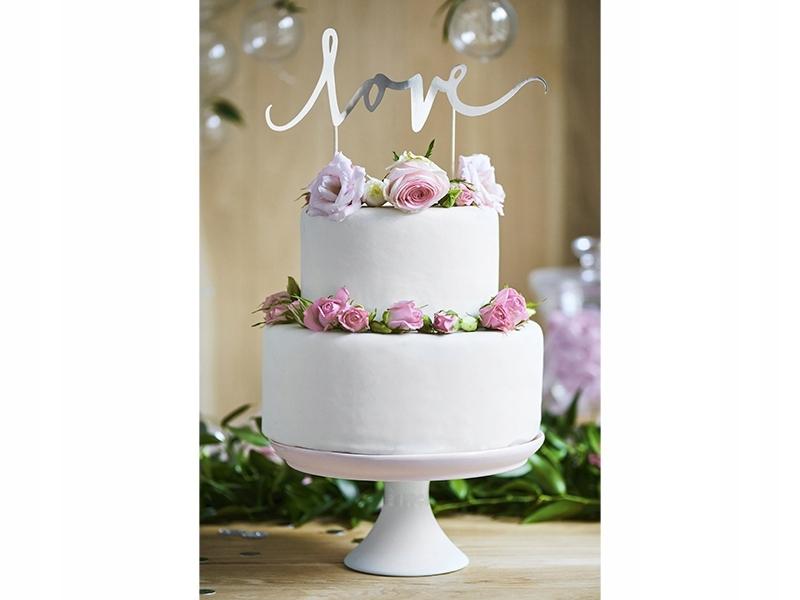 Topper Na Tort Love, Srebrny, 17 Cm, 1 Szt.