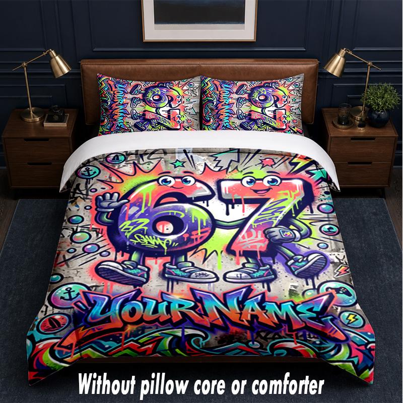 Graffiti Theme Custom Text Or Name 3Pcs Bedding Set,1 Flat Sheet & 2 Pillowcases Personalized Home Bedding