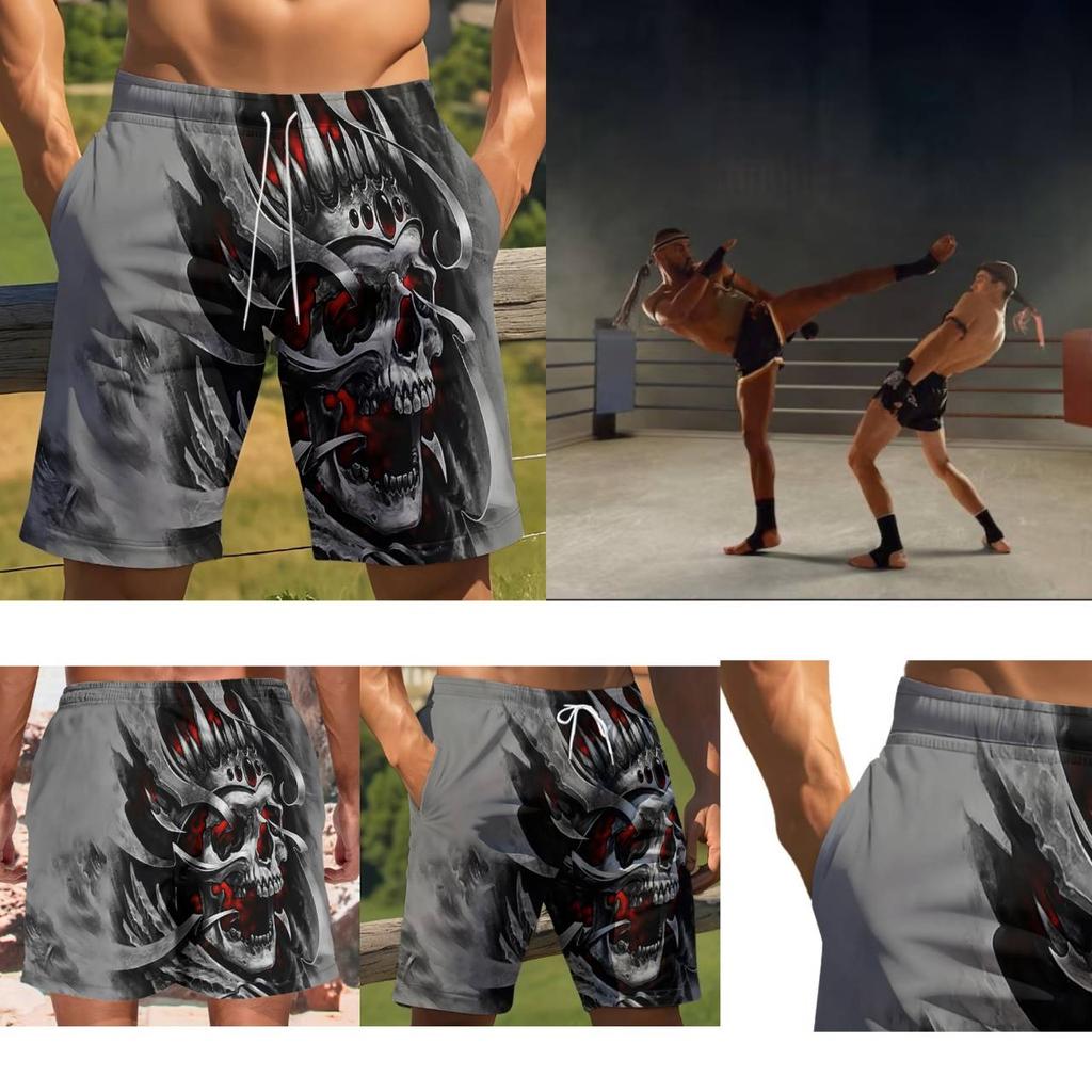 Vintage Knight warrior Skull Ghost Boxing Muay Thai Kickboxing Shorts Pants 3D Print Training Unisex Men Women Quick Dry Fitness Gym Sport Workout