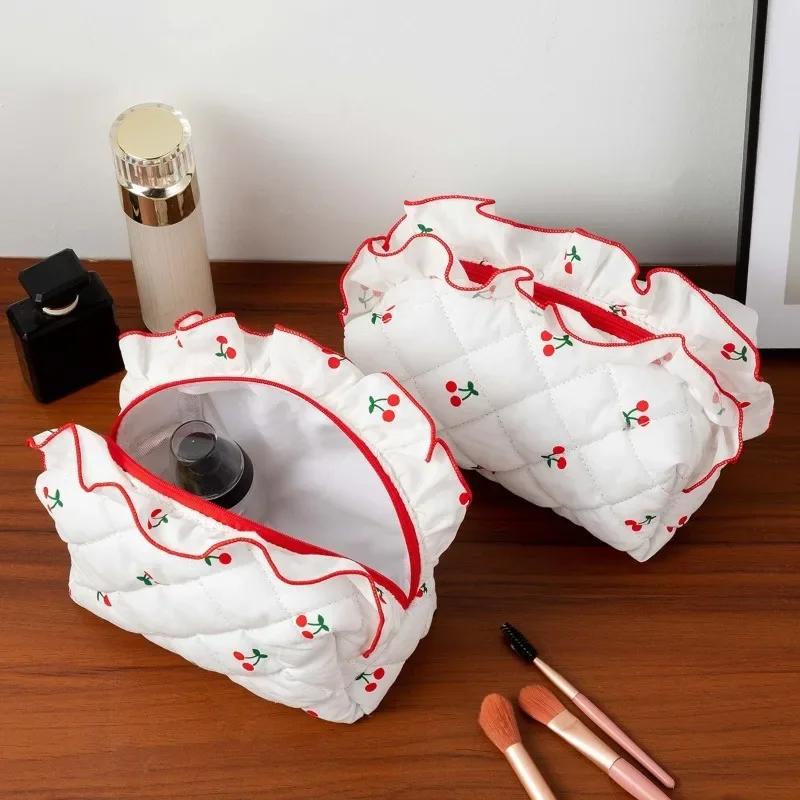 Women Cosmetic Bag Korean Cherry Print Makeup Bag Travel Toiletry Bag Sundry Storage Organzier Handbag for Girls