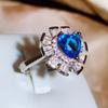 Серебряное Кольцо с Сапфиром и Бриллиантом, Люминесцентные Цветы Любви, Женское, Многогранный Циркон, Ювелирное Украшение для Вечеринки, Подарок